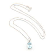Silver necklace with a blue gemstone pendant on a white background