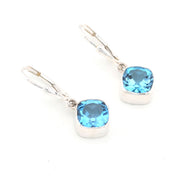 Silver Blue Topaz 8mm Offset Square Earrings