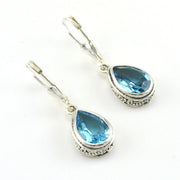 Silver Blue Topaz 8x10mm Tear Bali Dangle Earrings