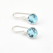 Silver Blue Topaz Bezel Dangles Earrings