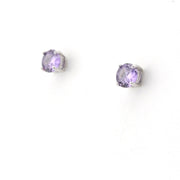 Silver CZ Amethyst 5mm Post Earrings