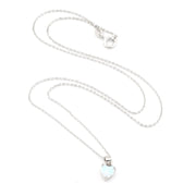 Silver Created Opal Heart Pendant Necklace