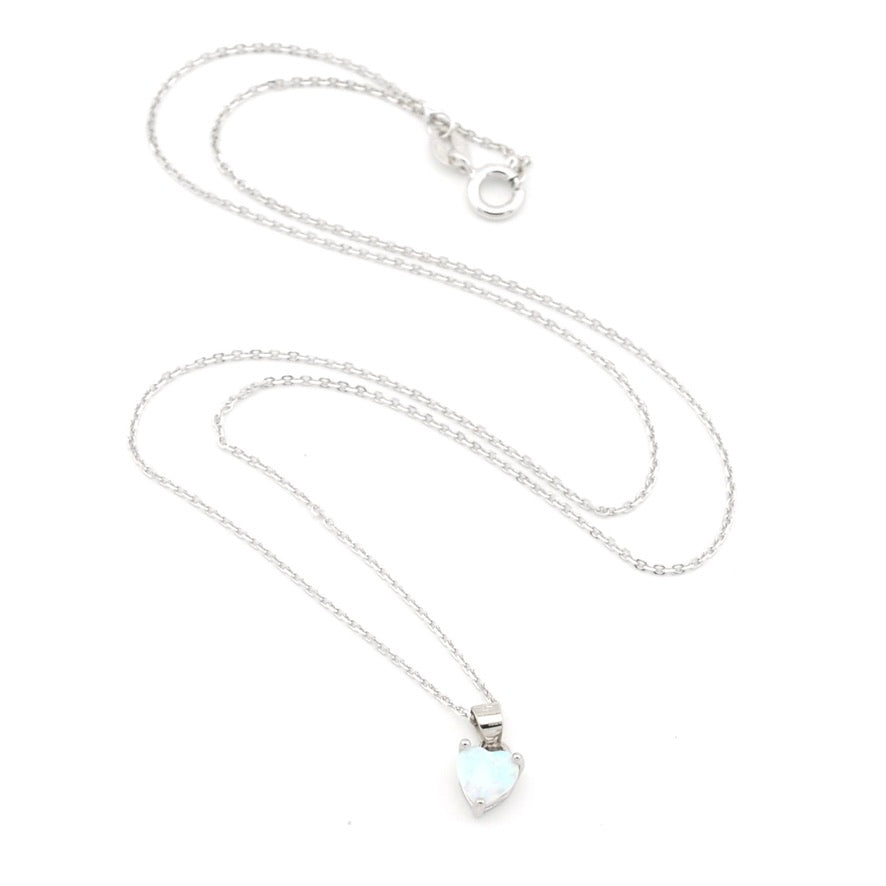 Silver Created Opal Heart Pendant Necklace