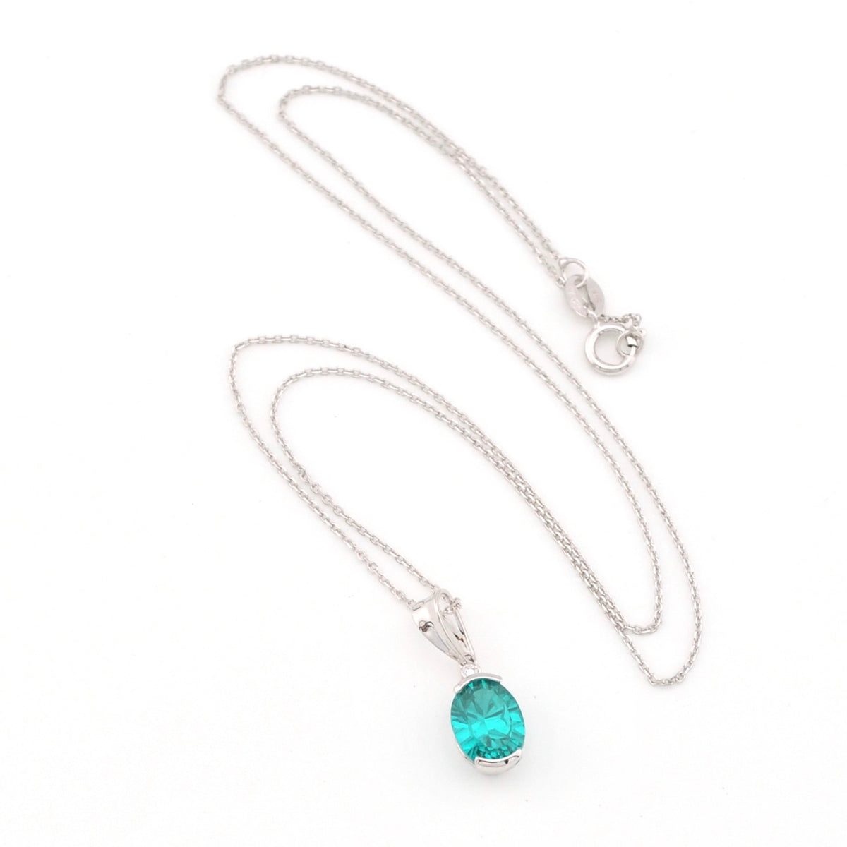 Silver Created Paraiba Oval 3ct CZ Necklace