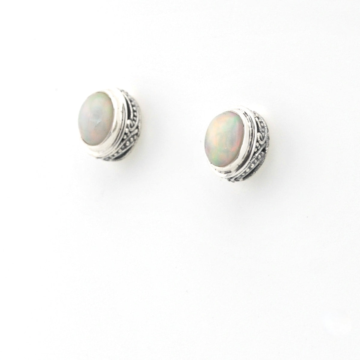 Silver Ethiopian Opal 5X7mm Oval Bali Post Earrings