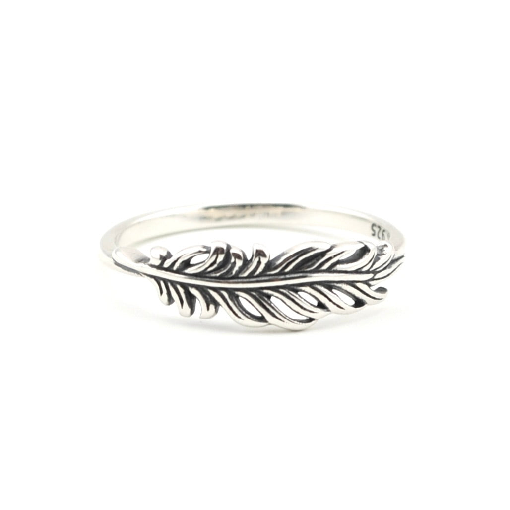 Silver Feather Ring on white background
