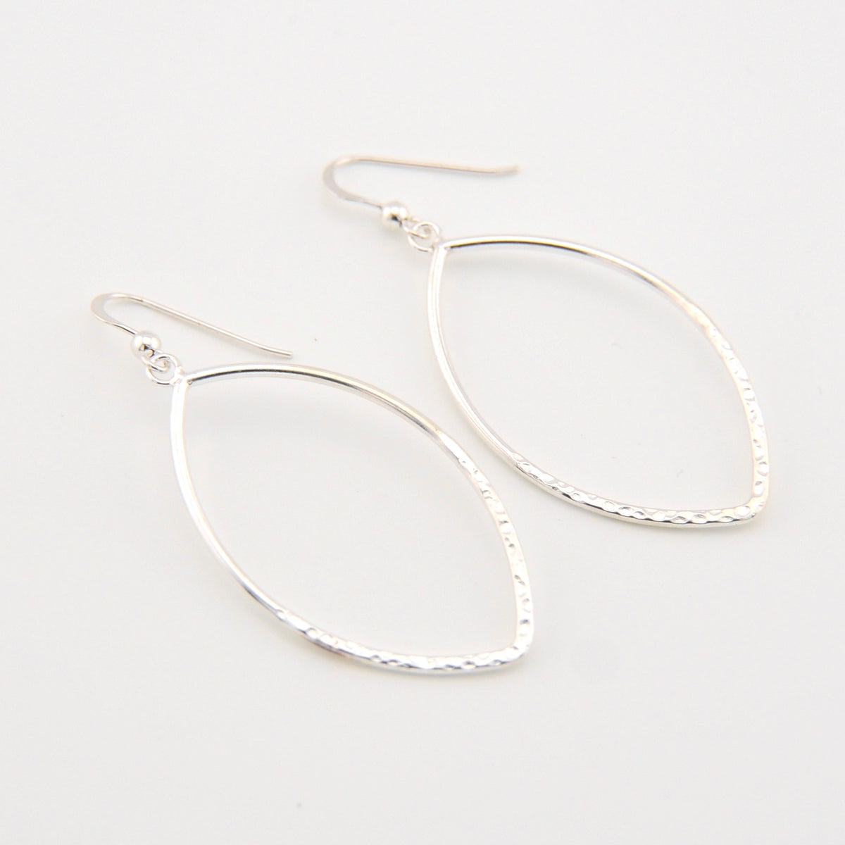 Silver Hammered Open Marquise Earrings