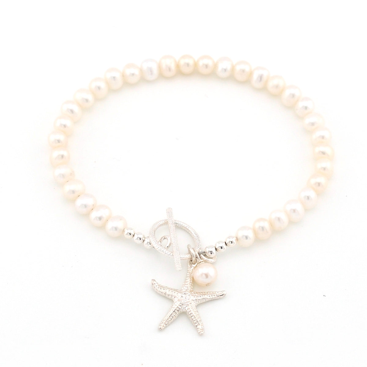 Silver Pearl Bracelet with Starfish Charm