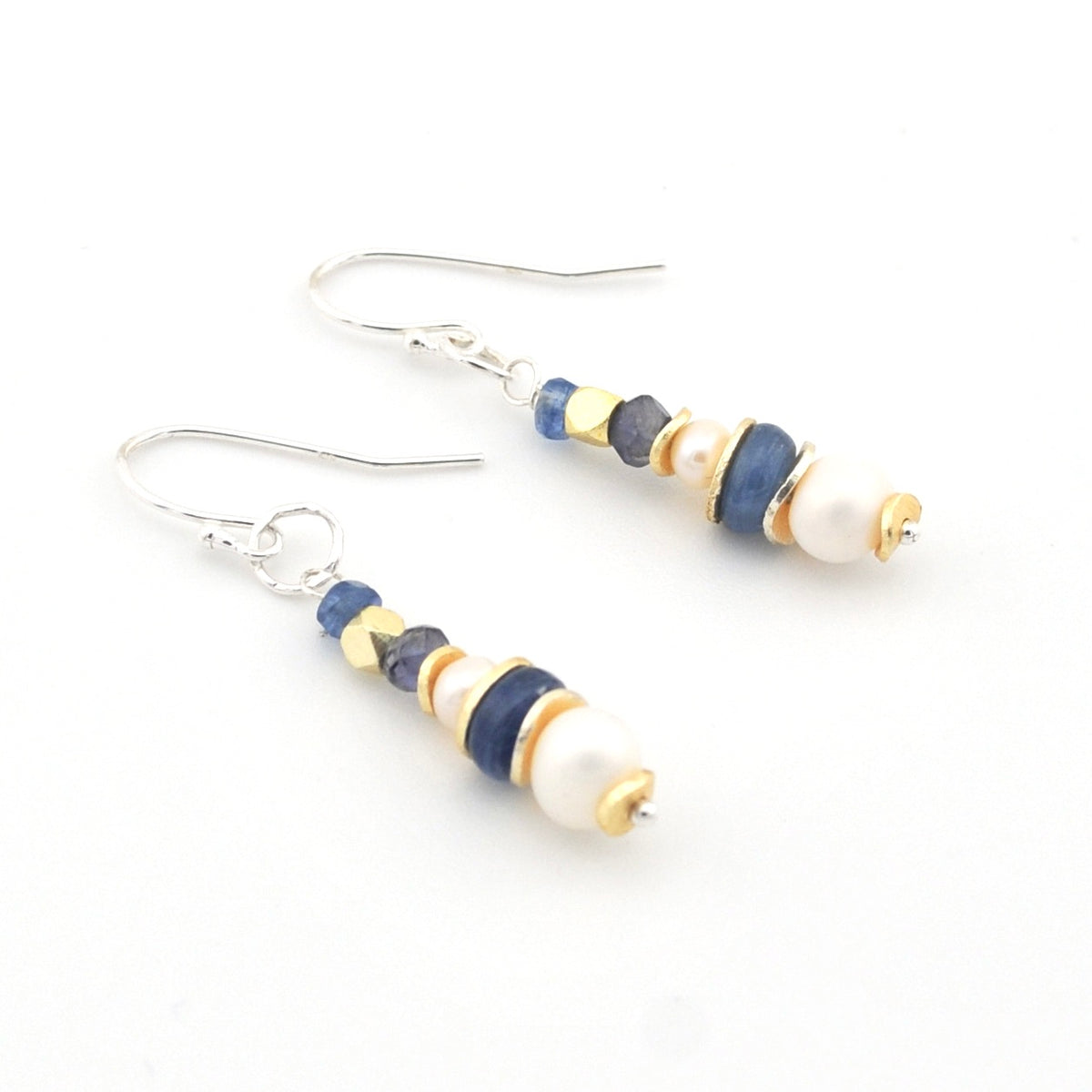 Silver Pearl Kyanite Dangle Earrings