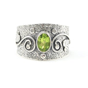 Silver Peridot 5x7mm Oval Leaf Swirl Ring