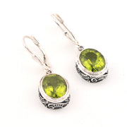Silver Peridot 8x10mm Oval Bali Earrings