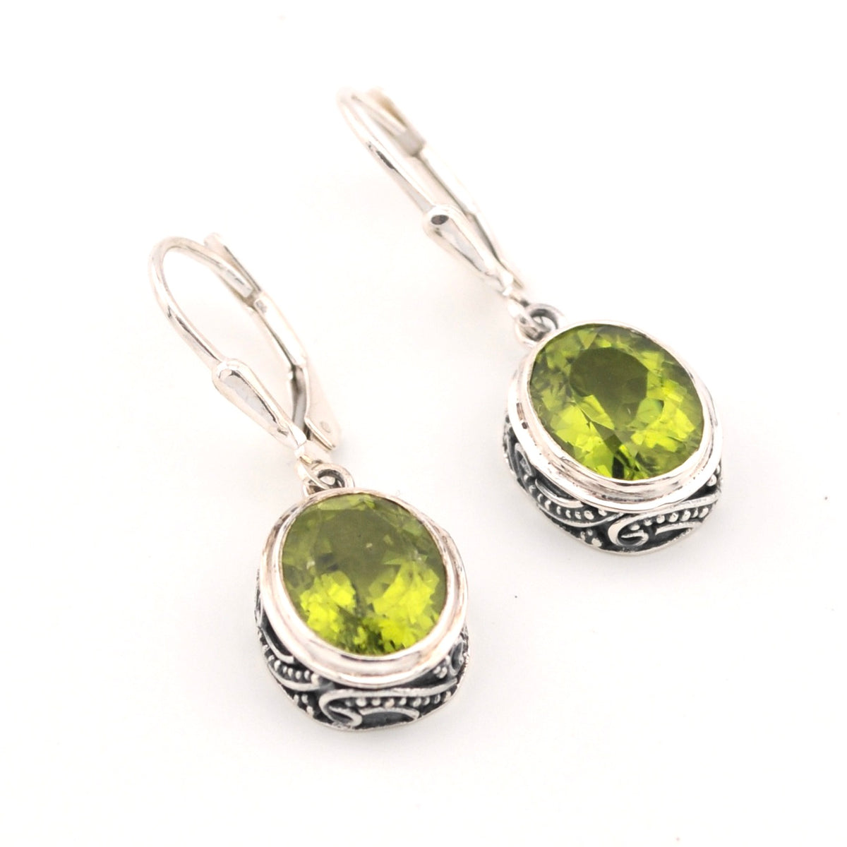 Silver Peridot 8x10mm Oval Bali Earrings