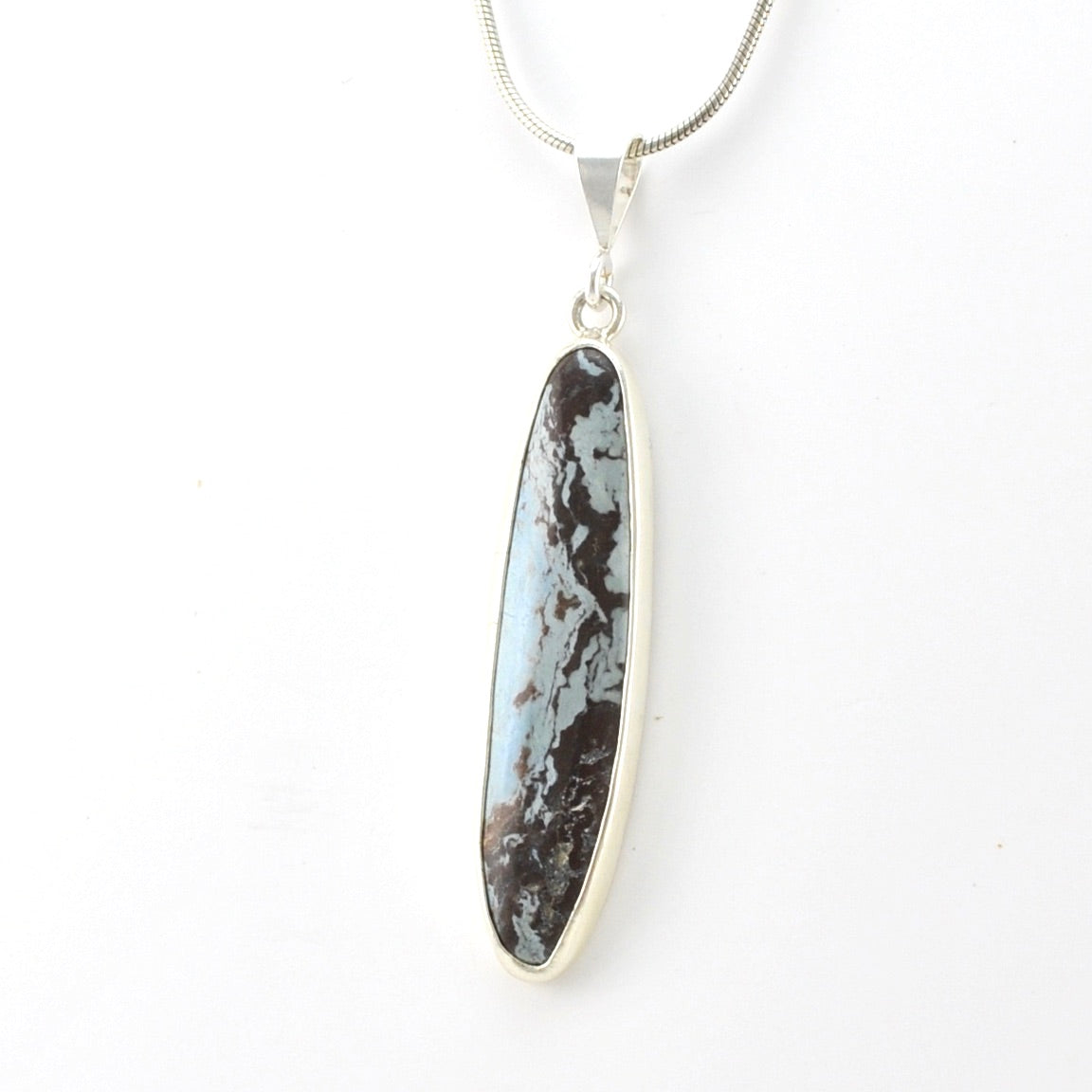 Sterling Silver Aztec Lapis Long Oval Pendant