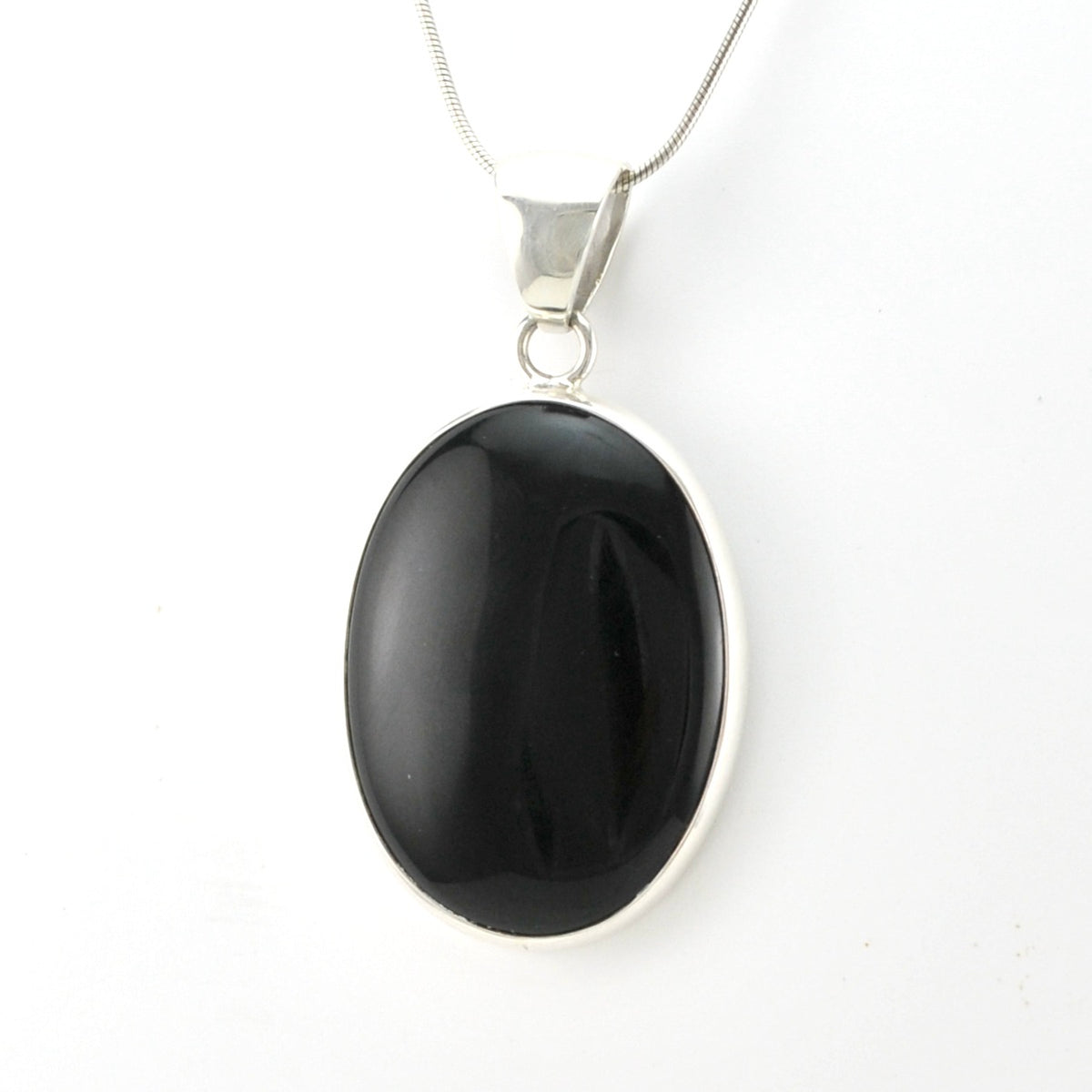 Sterling Silver Black Onyx Oval Pendant