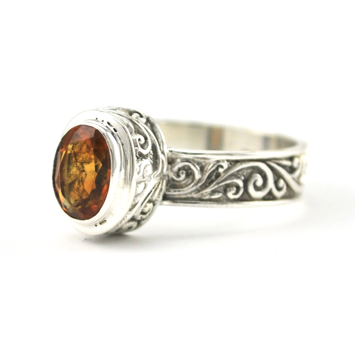 Sterling Silver Citrine 6x8mm Oval Swirl Band Ring