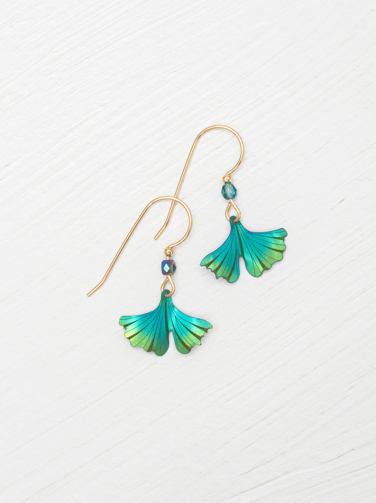 Teal Turquoise Petit Ginkgo Earrings on white background