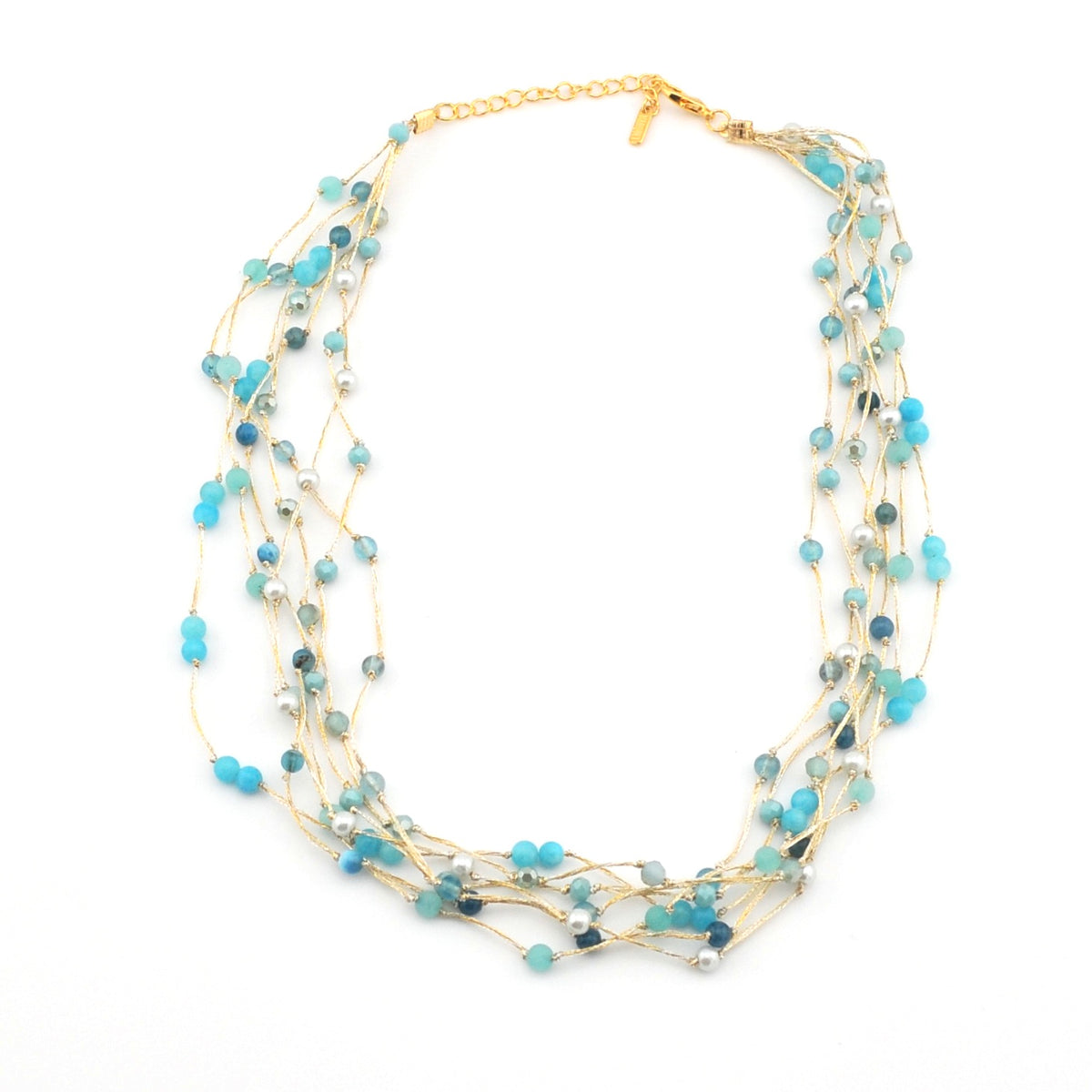 Turquoise Multi Strand Beaded Silk Necklace