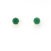 Pair of green gemstone stud earrings on a white background