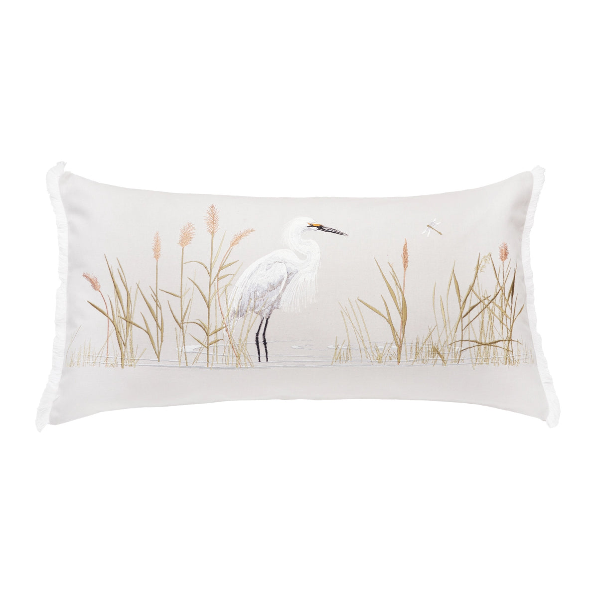 White Egret Lumbar Indoor Pillow