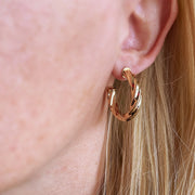Model View 18k Gold Fill 5x30mm Twist Hoop Earrings