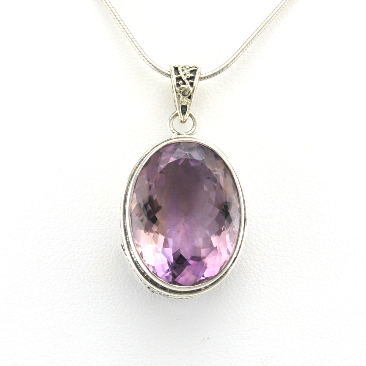 Alt View Sterling Silver Ametrine 14x19mm Oval Bali Pendant