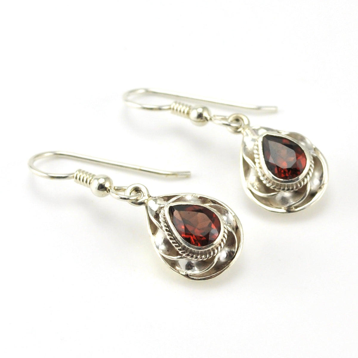 Sterling Silver Garnet 5x7mm Twist Tear Earrings