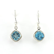 Alt View Sterling Silver Blue Topaz 7mm Offset Square Bali Earrings