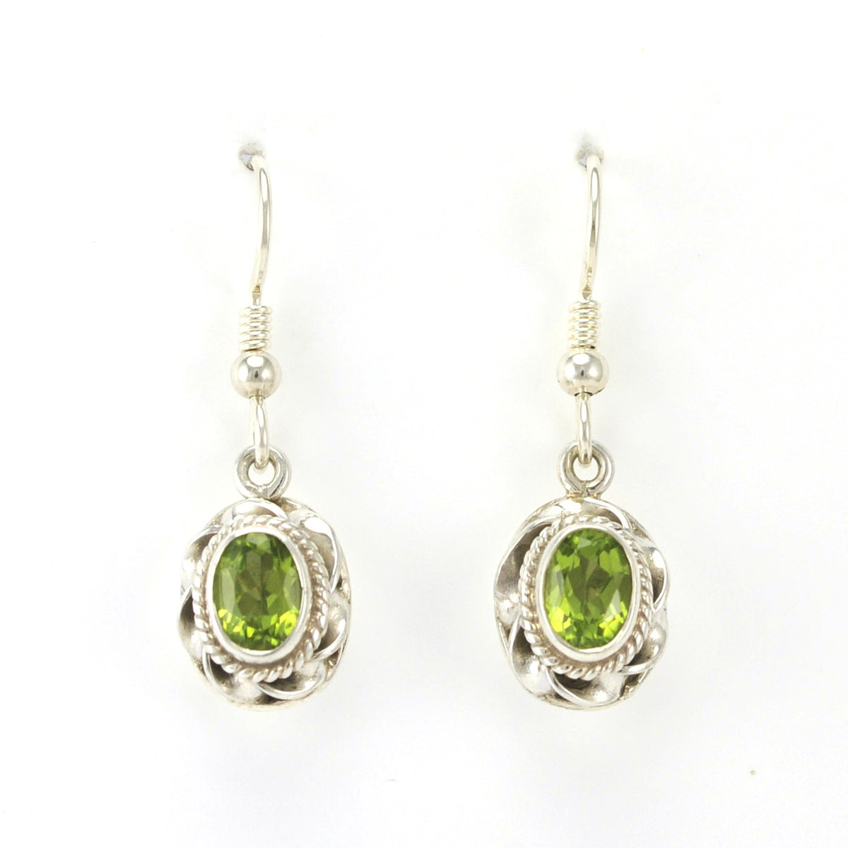 Alt View Sterling Silver Peridot 5x7mm Oval Dangle Earrings