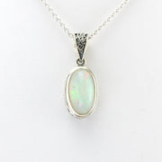 Alt View Sterling Silver Ethiopian Opal 8x14mm Oval Bali Pendant