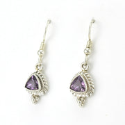 Side View Sterling Silver Amethyst 7mm Trillion Dangle Earrings