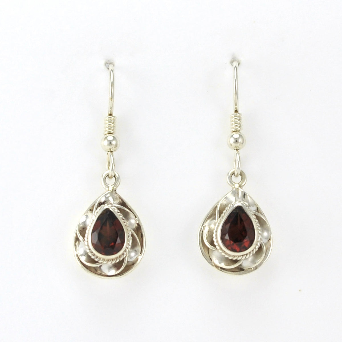 Alt View Sterling Silver Garnet 5x7mm Twist Tear Earrings