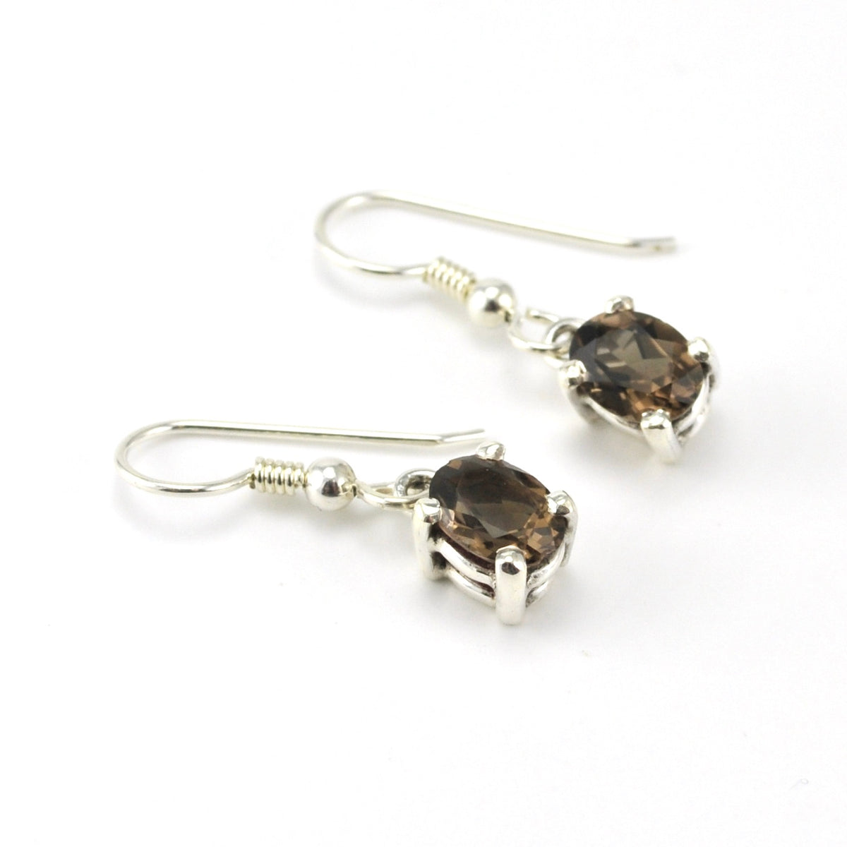 Sterling Silver Smoky Quartz 6x8mm Oval Prong Set Dangle Earrings