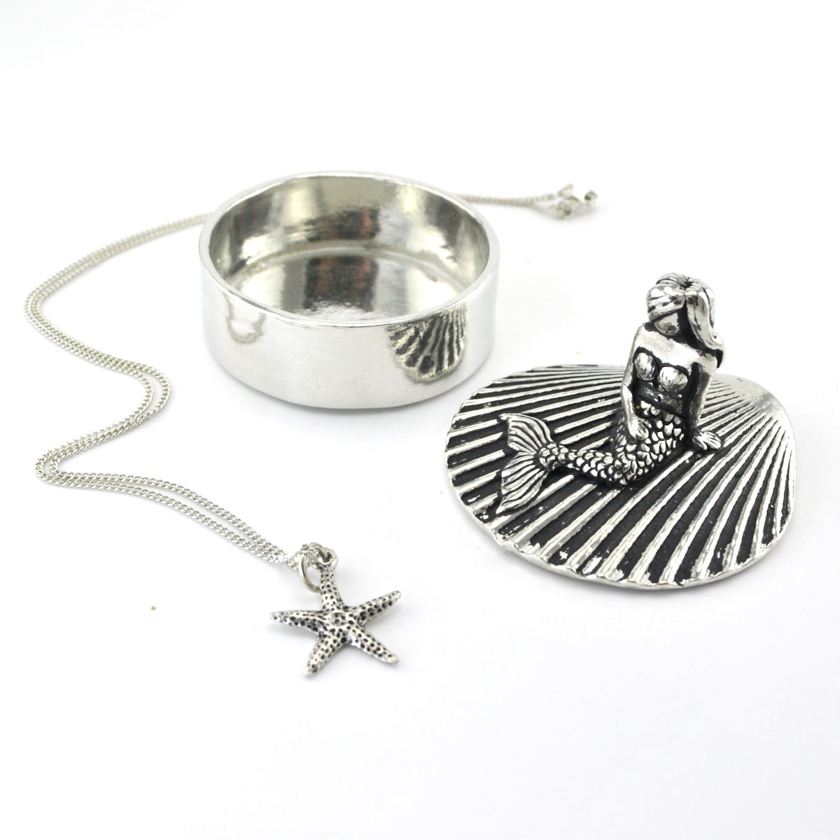Alt View Handcrafted Pewter Mermaid on Shell Box