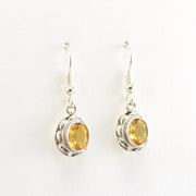 Side View Silver Citrine 6x8mm Oval Dangle Earrings
