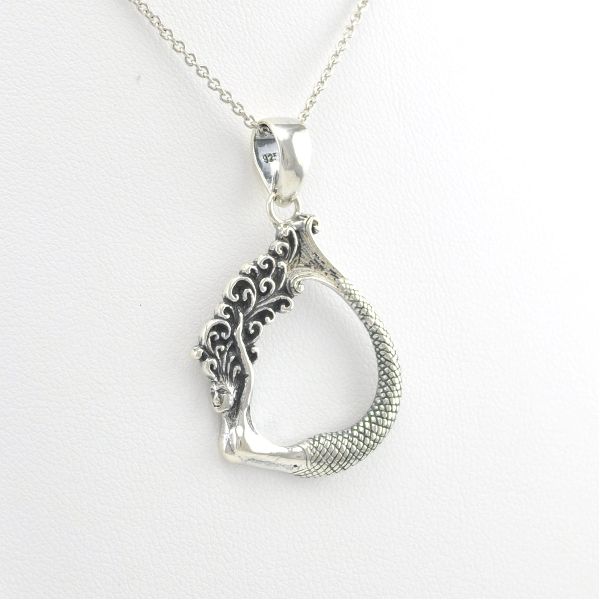 Side View Sterling Silver Mermaid Teardrop Necklace