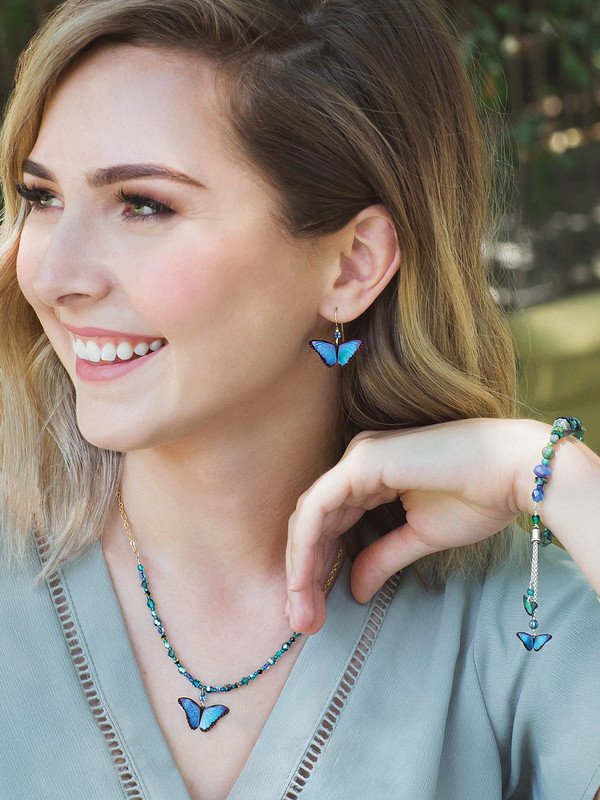 Model View Blue Radiance Bella Butterfly Beaded Necklace