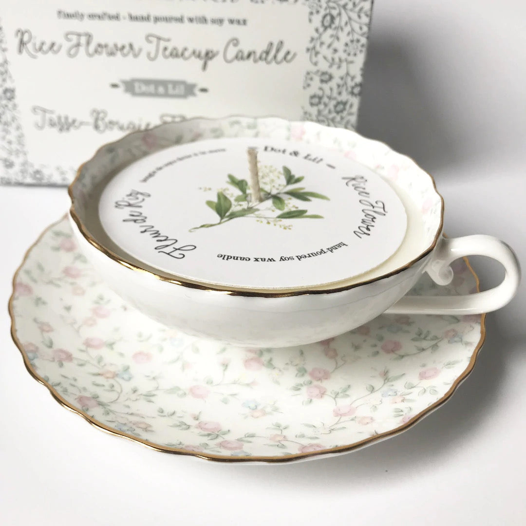 Alt View Rice Flower Teacup Candle