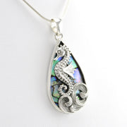 Alt View Silver Abalone Tear Seahorse Pendant