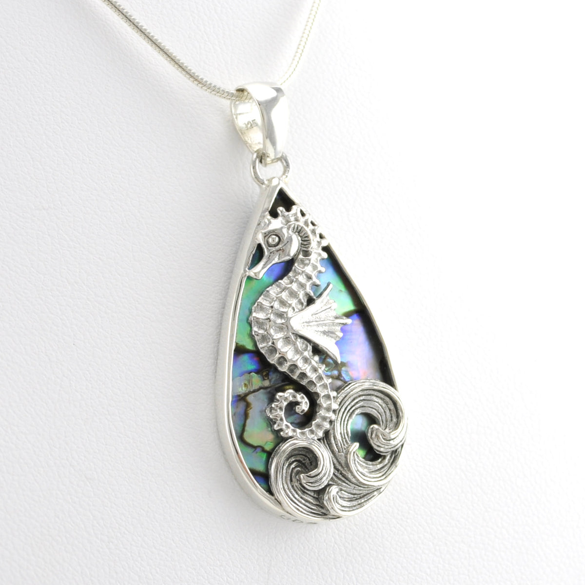 Alt View Silver Abalone Tear Seahorse Pendant