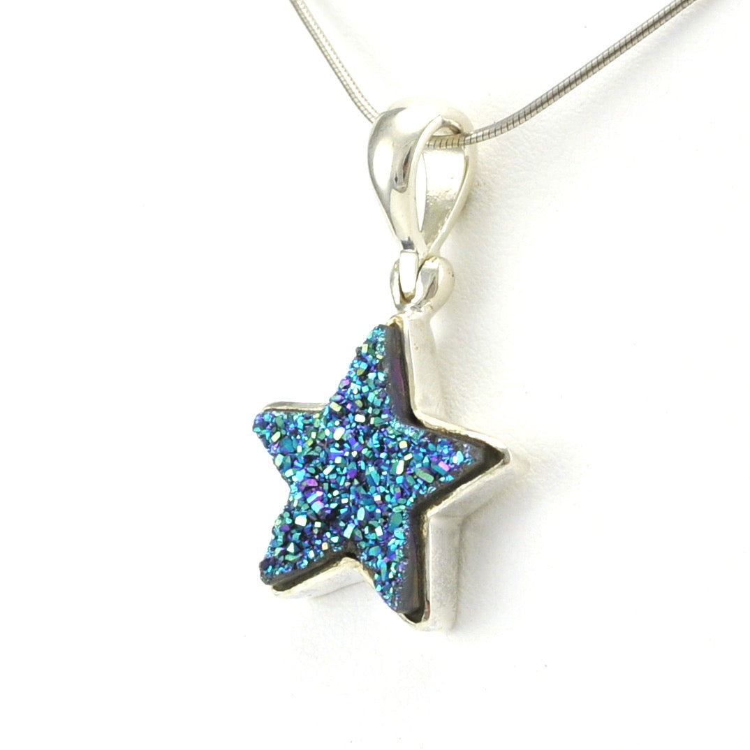 Sterling Silver Titanium Druzy Agate Star Pendant