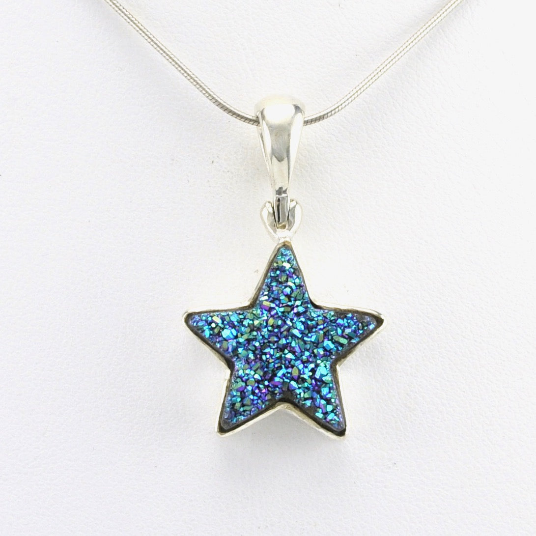 Alt View Sterling Silver Titanium Druzy Agate Star Pendant
