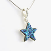 Side View Sterling Silver Titanium Druzy Agate Star Pendant