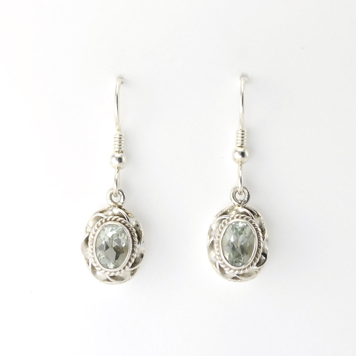 ALt View Silver Prasiolite 5x7mm Oval Dangle Earrings
