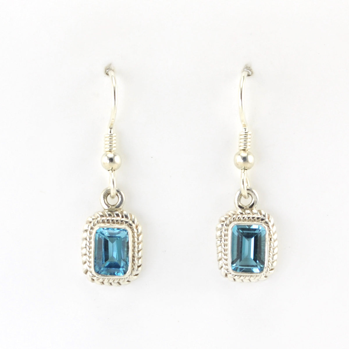Alt View Silver Blue Topaz 5x7mm Rectangle Dangle Earrings