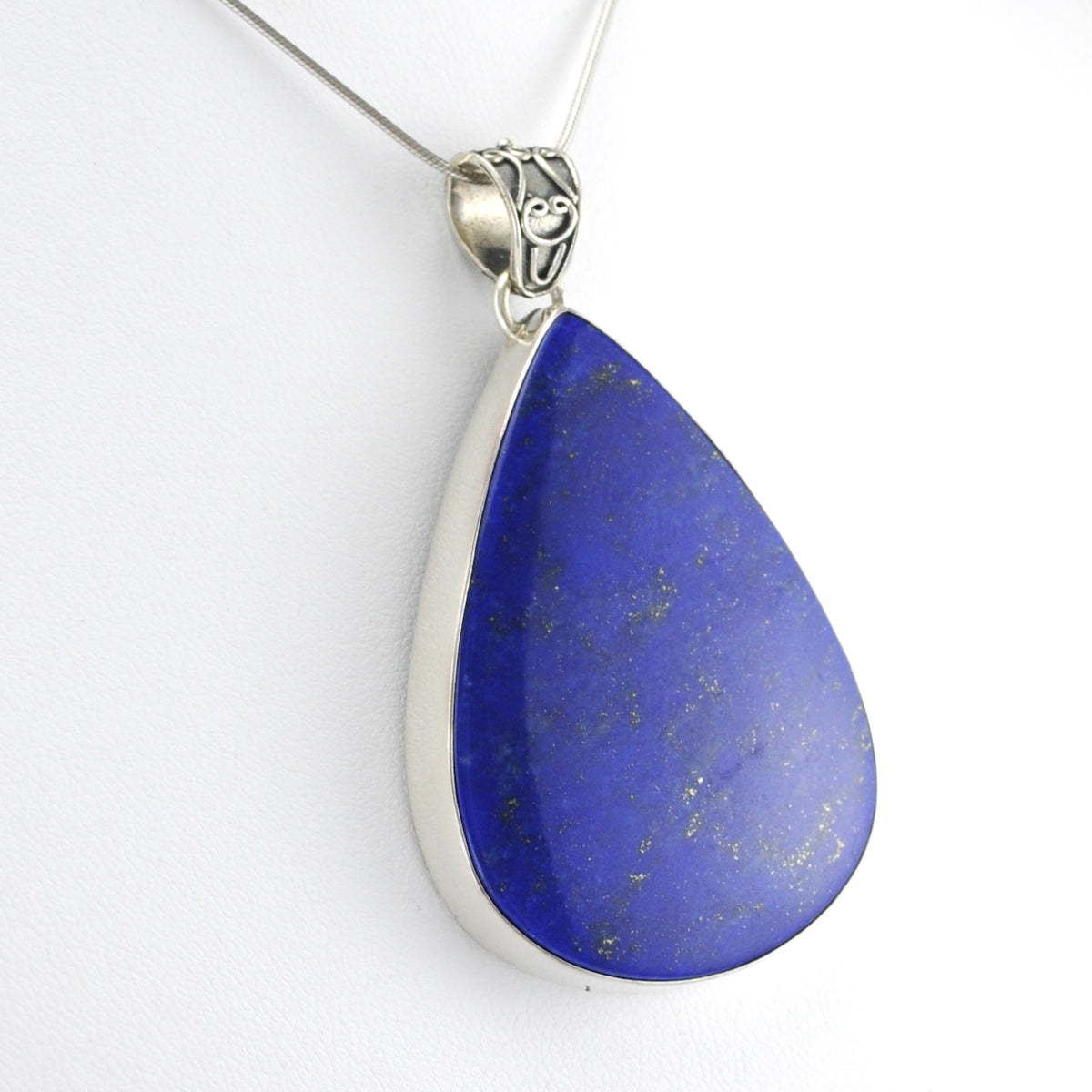 Side View Silver Lapis Large Tear Pendant