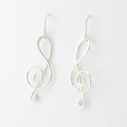 Side View Sterling Silver Treble Clef Dangle Earrings