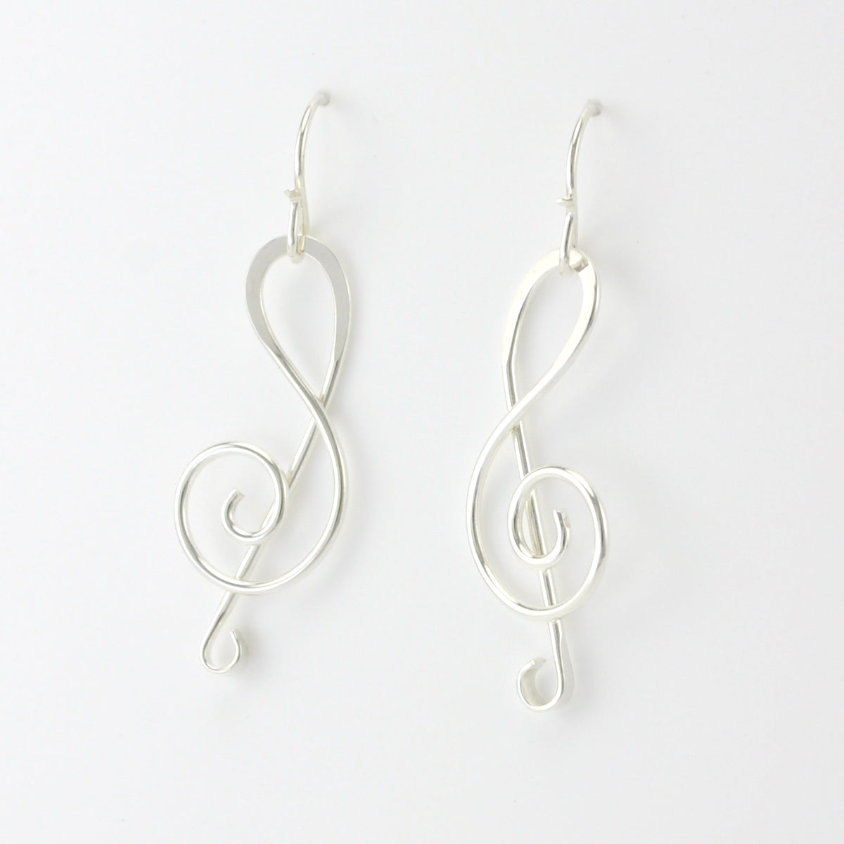 Side View Sterling Silver Treble Clef Dangle Earrings