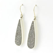 Side View Sterling Silver Platinum Druzy Long Tear Earrings