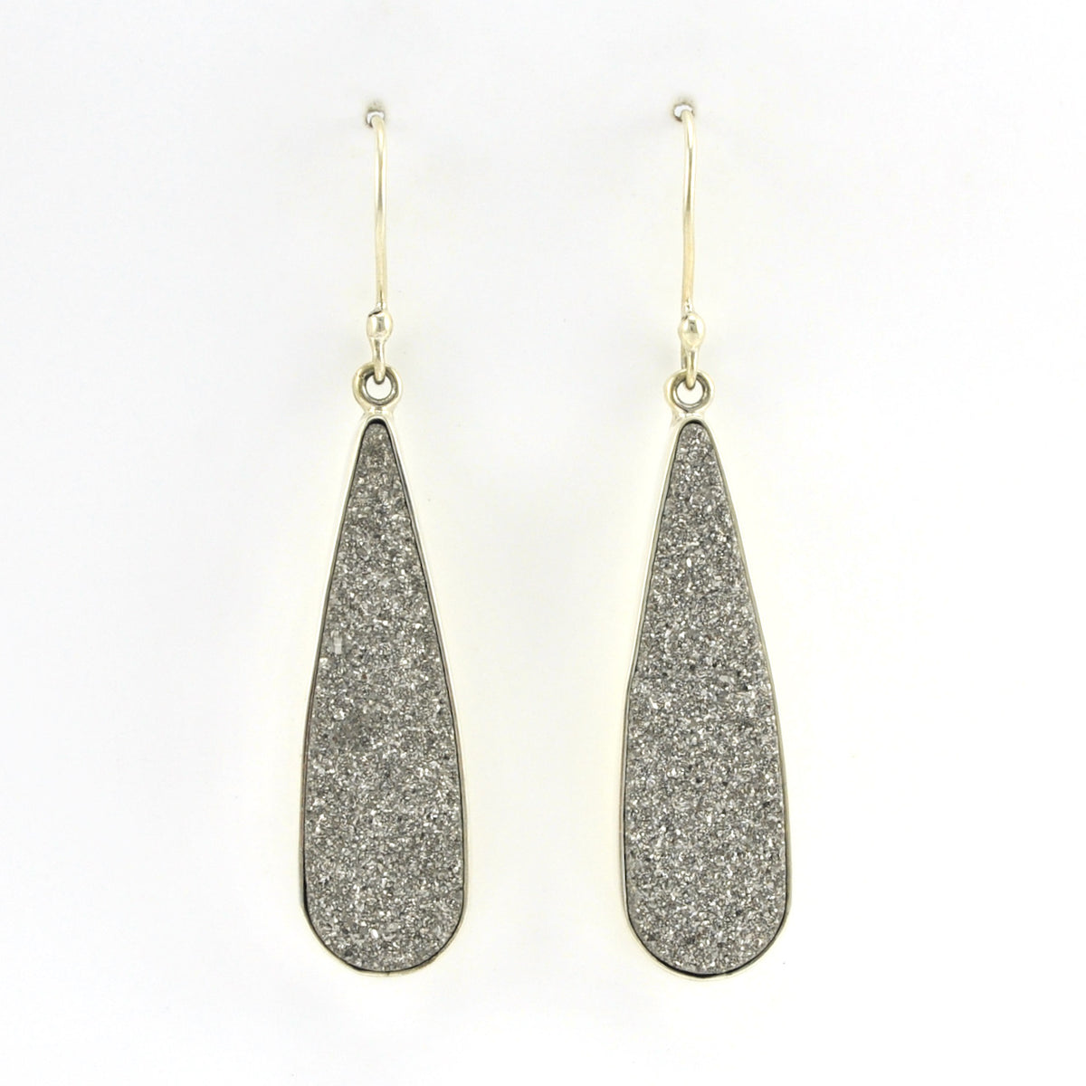 Alt View Sterling Silver Platinum Druzy Long Tear Earrings