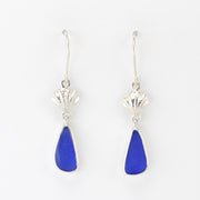Alt View Silver Seashell Cobalt Sea Glass Earrings